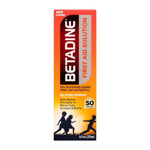 Betadine First Aid Antiseptic Solution with No-Sting Promise, 8 Oz